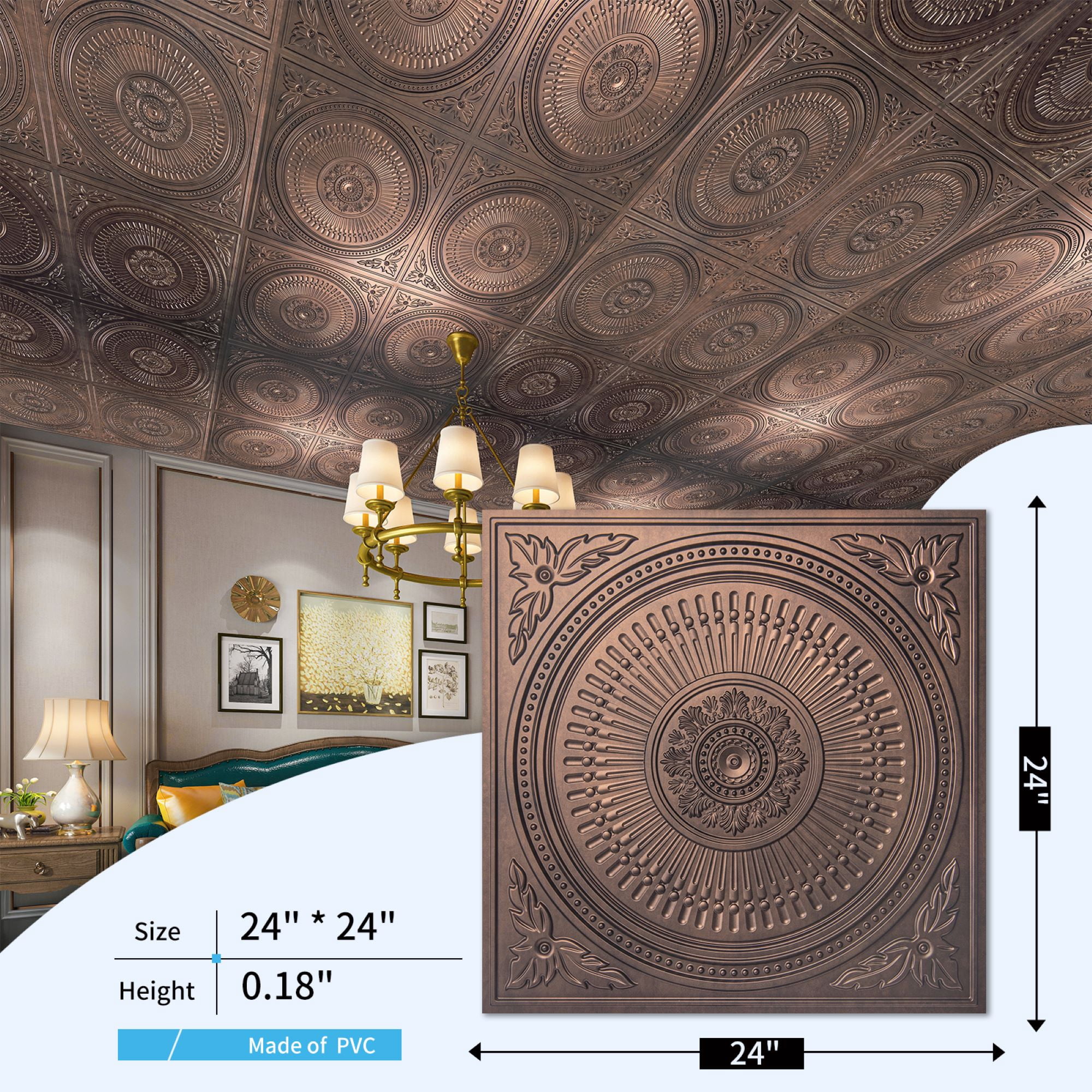 24''X24'' Drop Ceiling Tiles,3D Decorative PVC Ceiling Panels for Living Room,Office,12-Pack