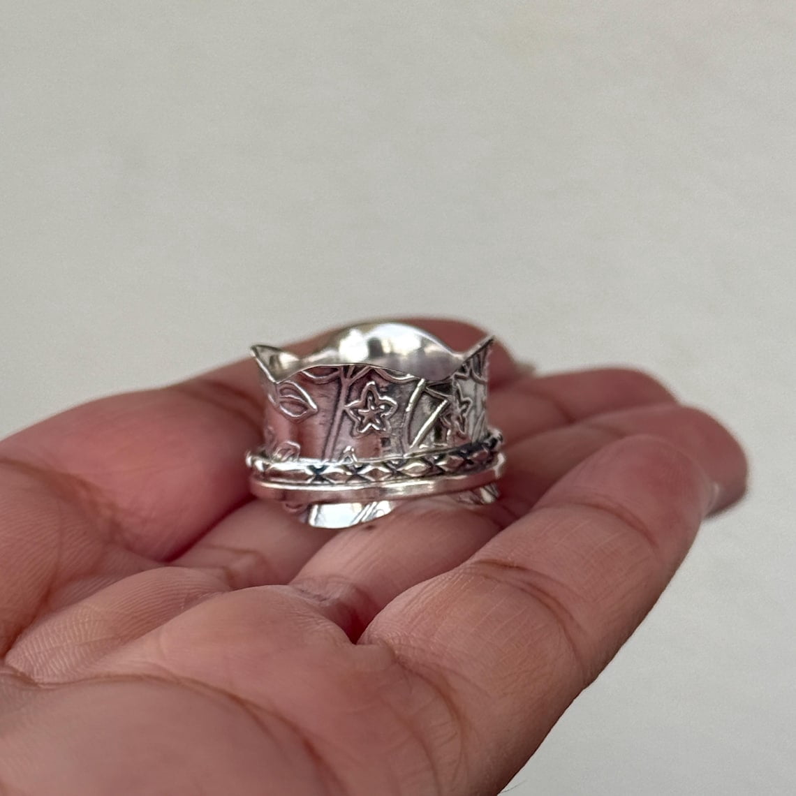 SS DESIGNS Fidget Spinner Ring Handmade Boho Style 925 Sterling Silver Anxiety Thumb Band for Stress Relief and Meditation Jewelry