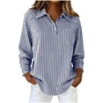 thumbnail image 2 of Miluxas Women Striped Blouses 3/4 Sleeve V Neck Business Shirts Casual Outfits Smocked Cuffed Spring Dressy Casual Tops Navy, 2 of 9