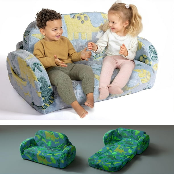 Sofá para niños pequeños Little Dove, convertible 2 en 1, diseño de dinosaurio