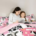 thumbnail image 4 of Homewish Kawaii Pink Cartoon Twin Bedding Sets 7-Piece, Cute Rustic Milk Cow Bedding Comforter Set, Princess Patchwork Reversible Sheet Sets, Microfiber Bedroom Decor, 4 of 7