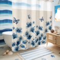 thumbnail image 5 of No Hook Shower Curtain, Navy Blue Floral Shower Curtains for Bathroom with See Through Top Window, Spring Flowers Rustic Butterfly Waterproof & Washable Bath Curtain Long 72"x78", 5 of 9