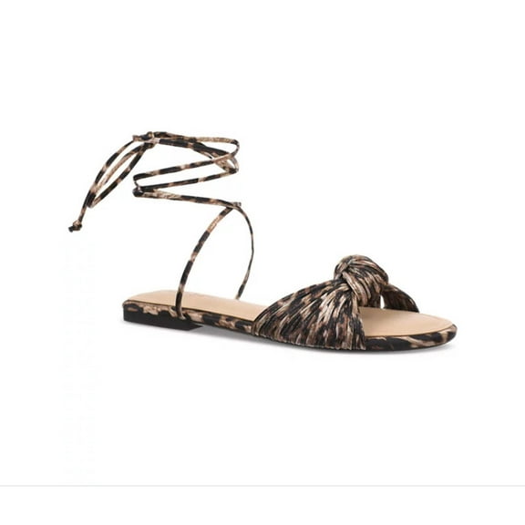 On 34th Leopard Women Jennie Flat Sandals Ankle Tie Strap Man Made Round Toe