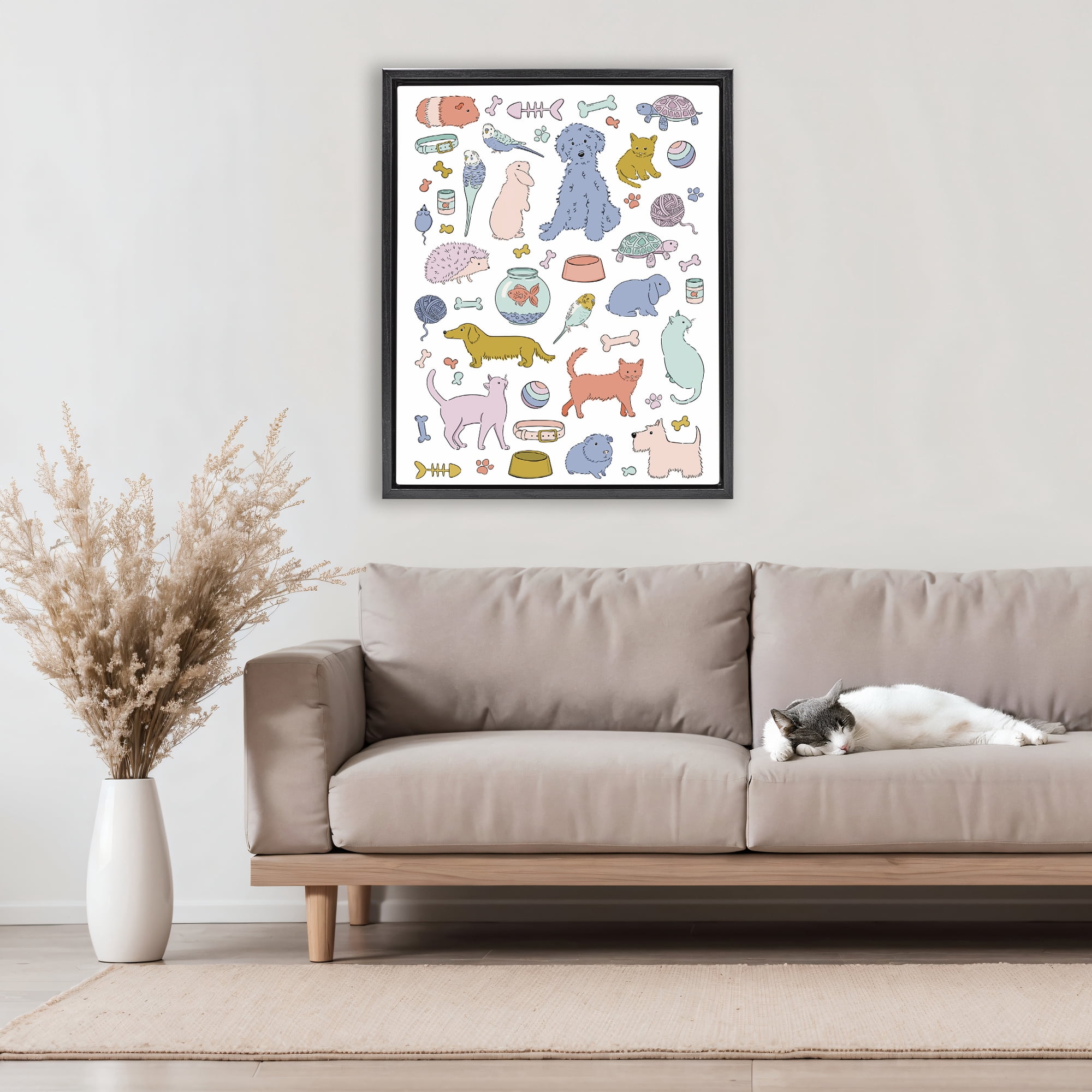 Stupell Industries Pet Shop Menagerie Black Framed Floater Canvas Wall Art, design by Bethany Sandoval