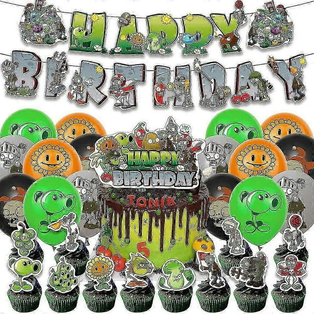 Plants Vs. Zombies Pvz Theme Kids Cute Birthday Party Decorations Set Balloons Banner Cake Topper Supplies Kits