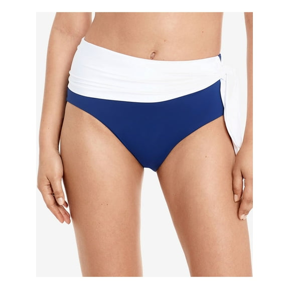 LAUREN RALPH LAUREN Women's Blue Color Block Stretch Side Tie High Waisted Swimsuit Bottom 12