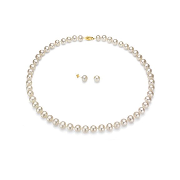 ADDURN 14Kt Yellow Gold Freshwater Pearl Necklace and Earring Set