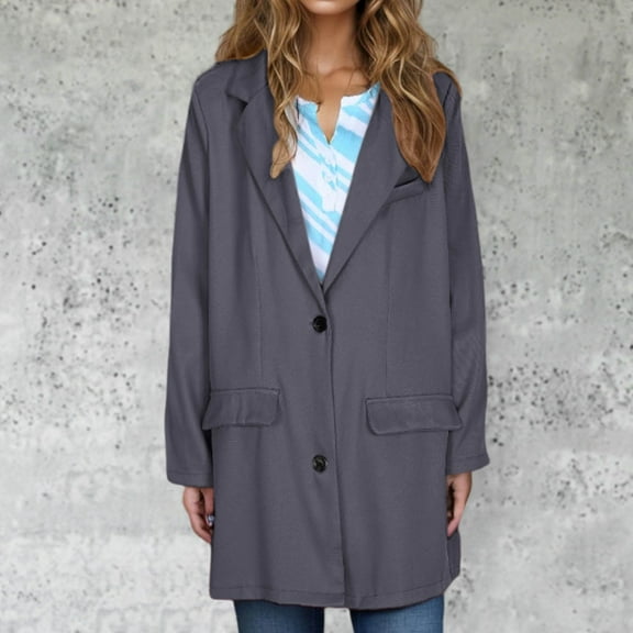 Pounoo Plus Size Blazers for Women Single Breasted Open Front Notch Lapel Long Blazers Long Sleeve Jacket Casual Work Clothes