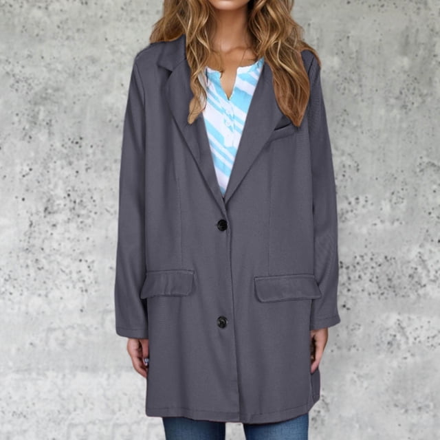 Blazer para mujer, atuendo de negocios, color sólido, manga larga, cárdigan con botones, traje, abrigo, chaqueta diagonal de Seúl para mujer