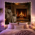 thumbnail image 2 of Stone Fireplace in a Golden Firelit Nook, Peaceful Rustic Style for Book Lovers, Fireside Home Decor, Housewarming Gift, Tapestry Wall Hanging for Bedroom and Living Room, 2 of 7