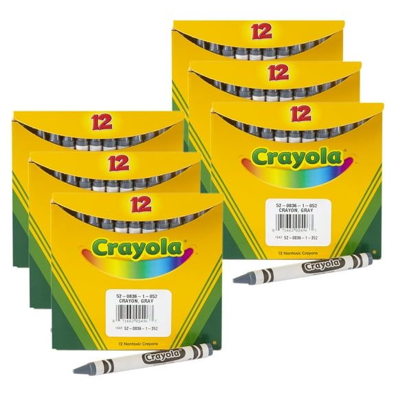 Crayola Bulk Crayons, Regular Size, Gray, 12 Per Pack, 6 Packs
