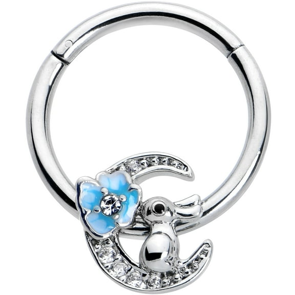 Body Candy 16G 316L Stainless Steel Hinged Segment Ring Seamless Cartilage Nipple Ring Rabbit on Moon Blue Nose Hoop 3/8"