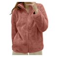 thumbnail image 1 of MKLEKYY Veste Marron pour Femmes Veste Unie Col à Fermeture à Glissière Confortable, 1 of 3