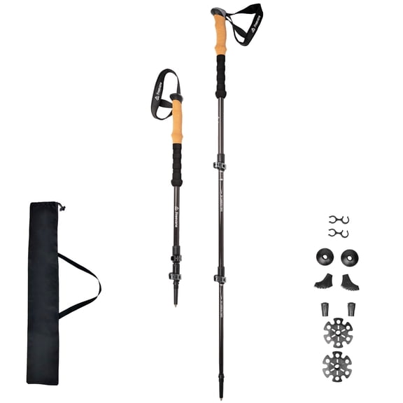 Freevane Kodiak Telescoping Carbon Fiber Trekking Poles, Cork Grip, 2 Pack