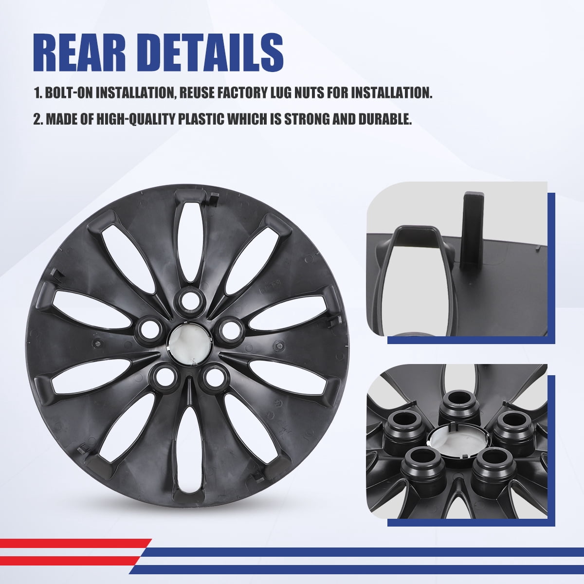 4 Pack 16 inch Hubcaps for 2008-2012 Honda Accord Sedan,Wheel Cover Replacement Fit for Steel Wheels,Bolt-on Car Truck SUV Hub Cap,Black Matte
