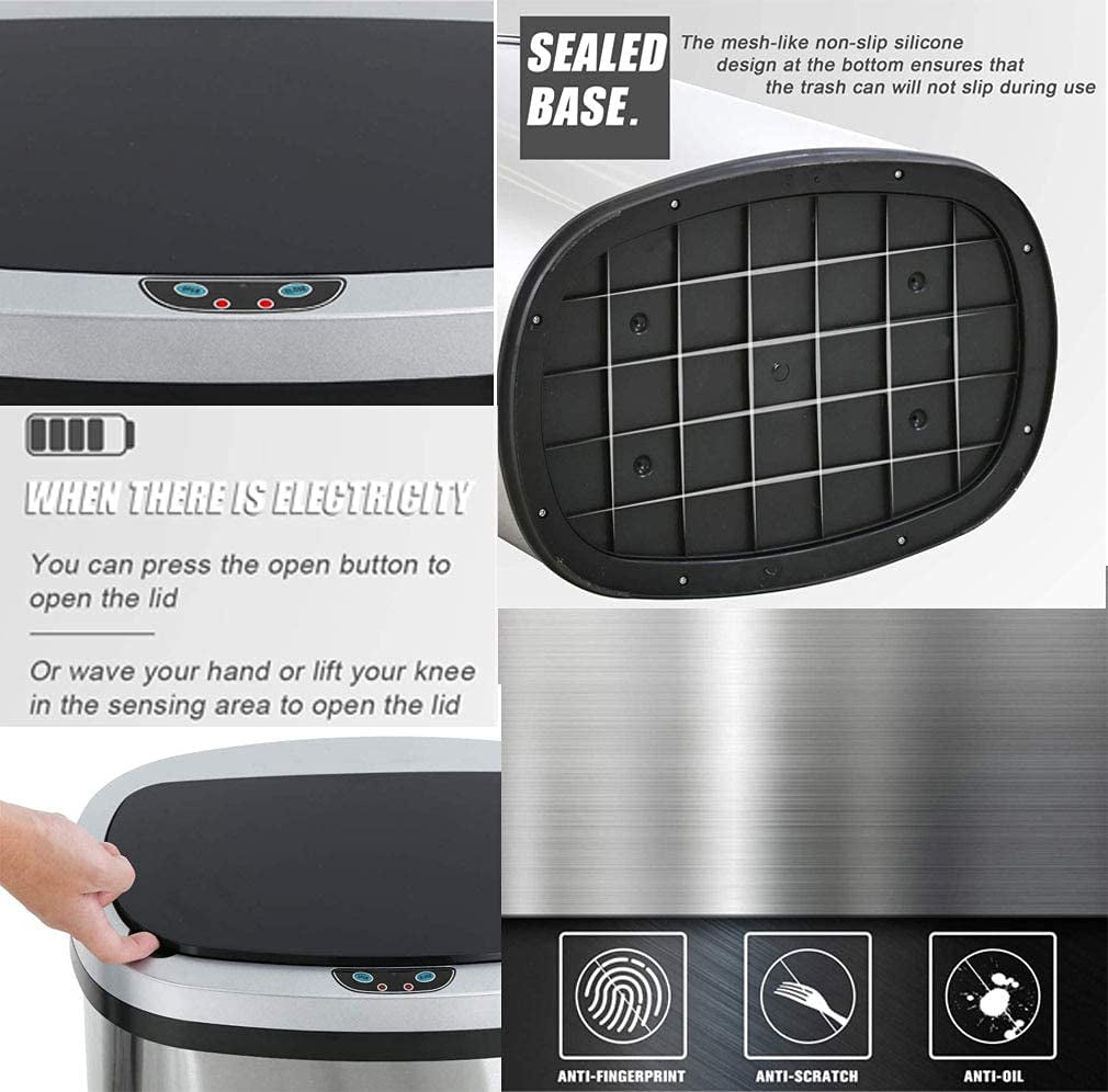13 Gallon Trash Can Automatic Kitchen Garbage Can with Lid Touchless Sensor Waste Bin Slim No Touch Stainless Steel Trash Can for Home, Living Room, Bedroom, Office, 50 Liter- Silver