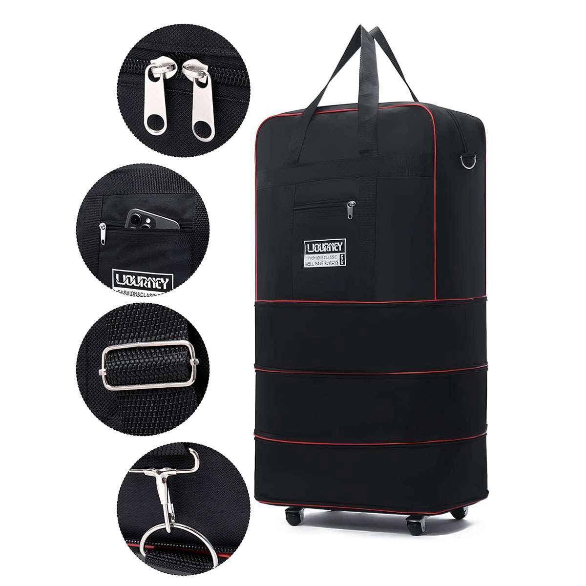 Deago Large Capacity Travel Rolling Duffel Bag Expandable Foldable Luggage Bag with Wheels Lightweight Waterproof Suitcase (Navy)