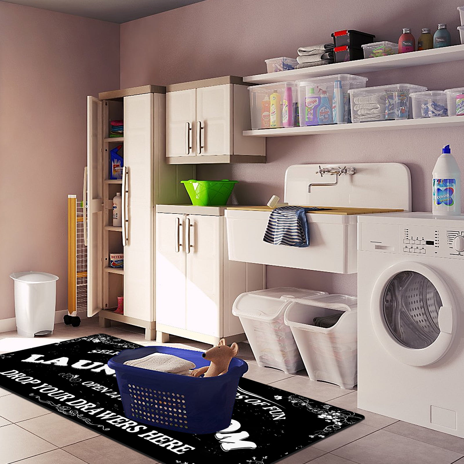 Laundry Room Rug Runner Stylish eyecy Non-Slip Laundry Room Rug 20"x59", Versatile, Waterproof Runner for Laundry Room, Kitchen, and Bathroom, Mudroom Decor and Farmhouse Charm