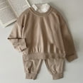 thumbnail image 2 of Lovskoo Toddler Baby Girl Clothes Winter Solid Color Long Sleeve Pullover Sweatshirt Pants 2Pcs Fall Outfits Set Coffee, 2 of 3
