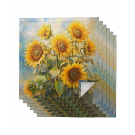 

Sunflower Cloth Napkins Set of 6 Botanical Summer Floral Watercolor Washable Reusable Dinner Cocktail Napkin for Kitchen Party Wedding Banquet Holiday Baby Shower Table Decor