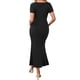 thumbnail image 3 of Vestido de Maternidad Inspire Chic para Mujeres con dobladillo de cola de pez, ajustado y de canalé, vestido maxi para antes, durante y después del embarazo, negro, talla S, 3 of 6