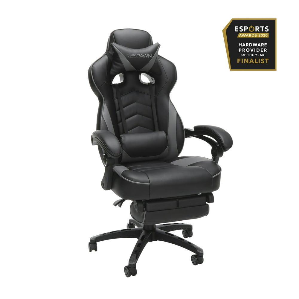 RESPAWN 110 Racing Style Gaming Chair, Reclining Ergonomic Leather Chair with Footrest, in Gray (RSP-110-GRY)