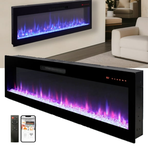 60" Recessed Wall Mounted Electric Fireplace