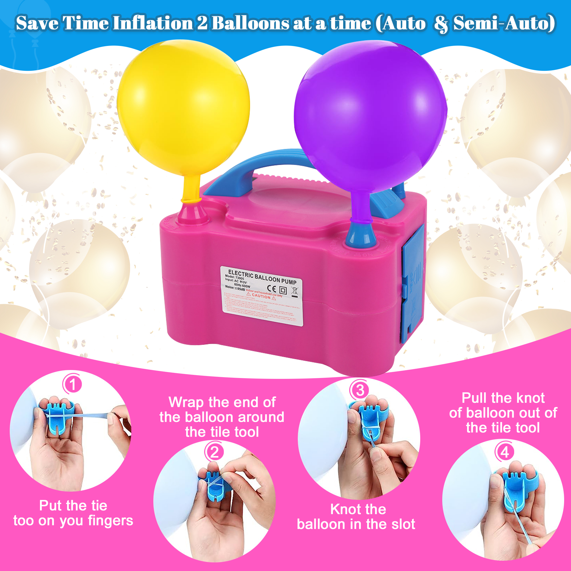 IZNEN Electric Balloon Pump, Portable Dual Nozzle Blower Air Balloon Pump & Inflator for All Balloons Party Wedding Decoration - image 3 of 8