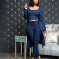 thumbnail image 2 of 3 Piece Suit for Women's Solid Long Sleeve Open Front Long Coat Cardigan and Crop Tank Top with Leggings Loungewear, 2 of 6