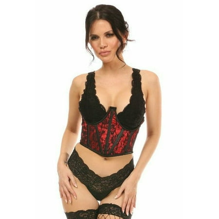 

Lavish Red With Black Lace Overlay Open Cup Waist Cincher
