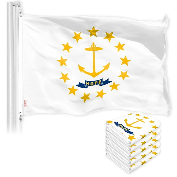 G128 5 Pack: Rhode Island RI State Flag | 3x5 Ft | LiteWeave Pro Series Printed 150D Polyester | Indoor/Outdoor, Vibrant Colors, Brass Grommets, Thicker and More Durable Than 100D 75D Polyester