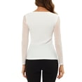 thumbnail image 3 of INSPIRE CHIC Women's Square Neck Blouses Sheer Mesh Long Sleeve Slim Fit Textured Ruched Top M White, 3 of 7