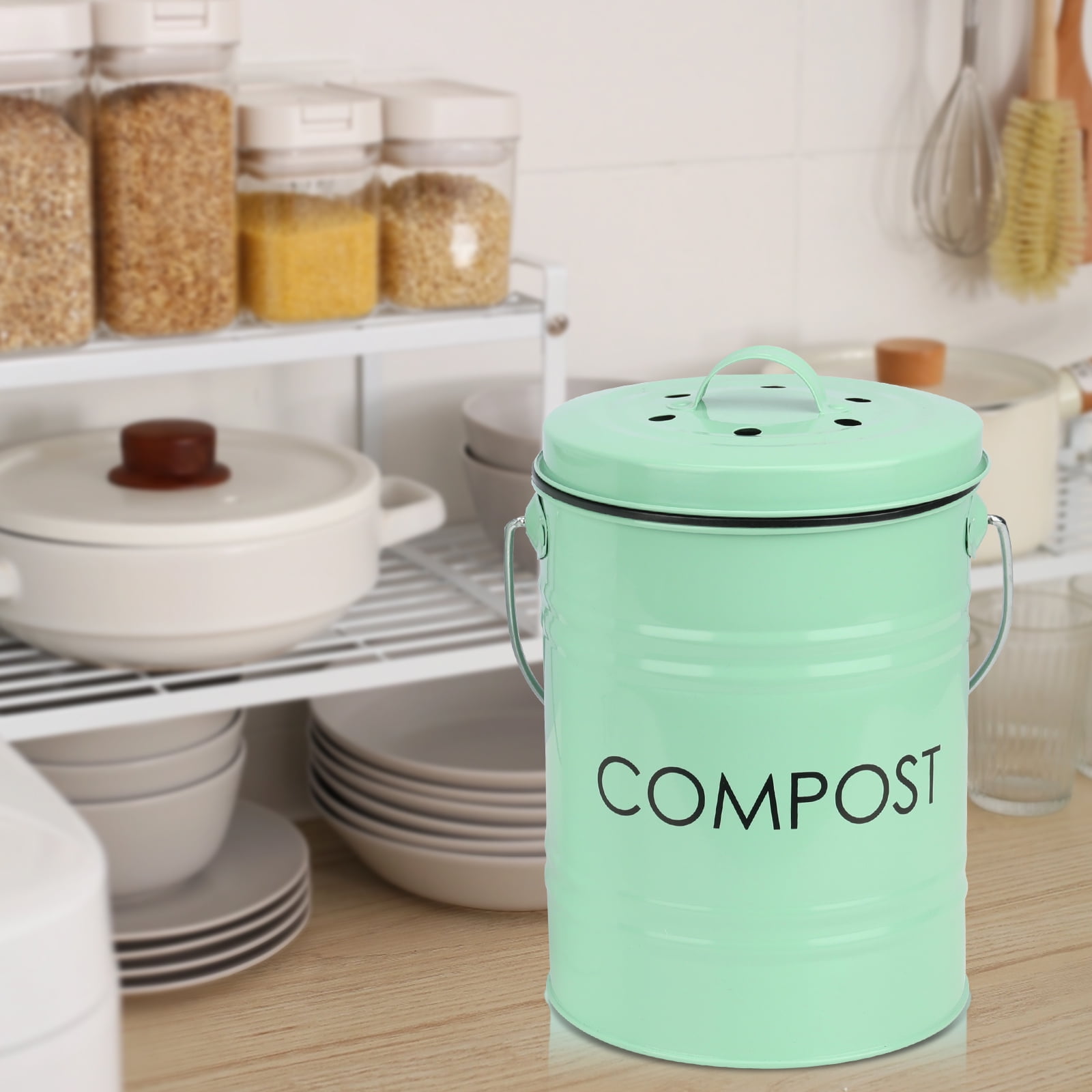 Vipush Compost Bin Kitchen Counter, Durmmur 1.0 Gallon Indoor Kitchen Compost Bin, Energetic Green Countertop Compost Bin with Lid Sealed for Waste Food Compost Bucket
