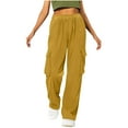 thumbnail image 2 of Yoga Scrub Pants Women Corduroy Cargo Pants for Women, High Waisted Wide Leg Casual Pants Solid Color Trousers with Pockets Streetwear Yellow L, 2 of 6