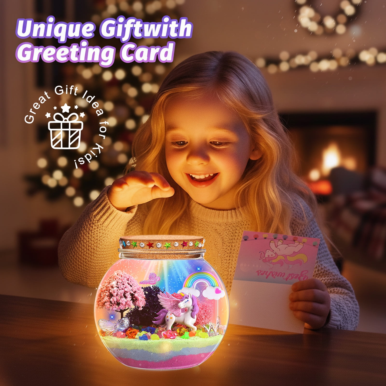 Unicorn Light-Up Terrarium Kit for Kids - LED Night Light Birthday Christmas Gifts，Unicorn Toys for Girls Ages 4-12 Year Old， Kids Arts and Craf
