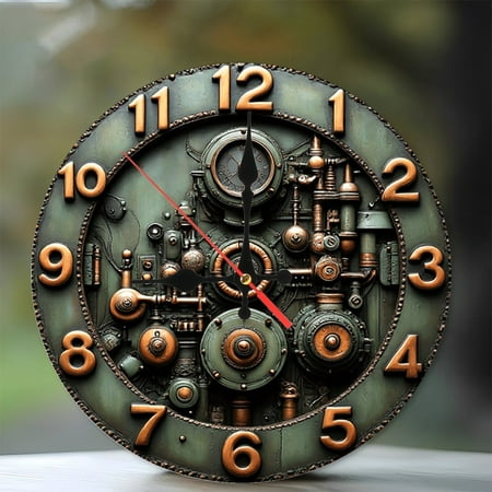 Steampunk Style Wall Clock Metal Gear Clock Roman Numerals 10-Inch Silent Wooden Wall Clock, Battery Operated (AA Batteries Not Included), Artistic Home Decor