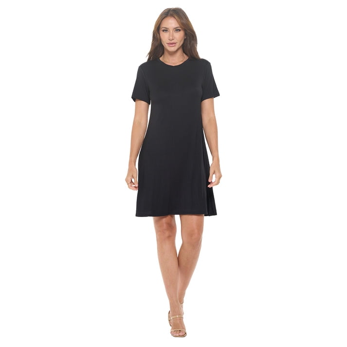 midi t shirt dress black Black Short Sleeve Side Slit T-Shirt Midi Dress