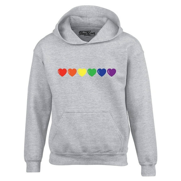 Shop4Ever Men's Rainbow Heart Row Gay LGBTQ Pride Hooded Sweatshirt Hoodie X-Large Sports Grey