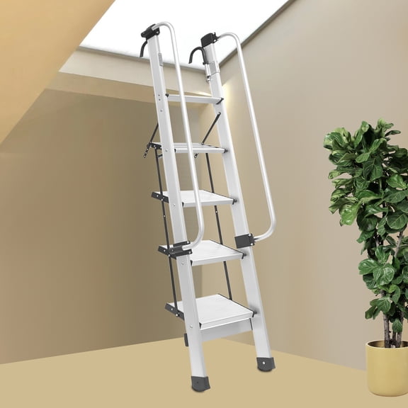Bed Ladder w/Handrails Silver 5-Step Ladder Treads Foldable Aluminum Alloy 150kg