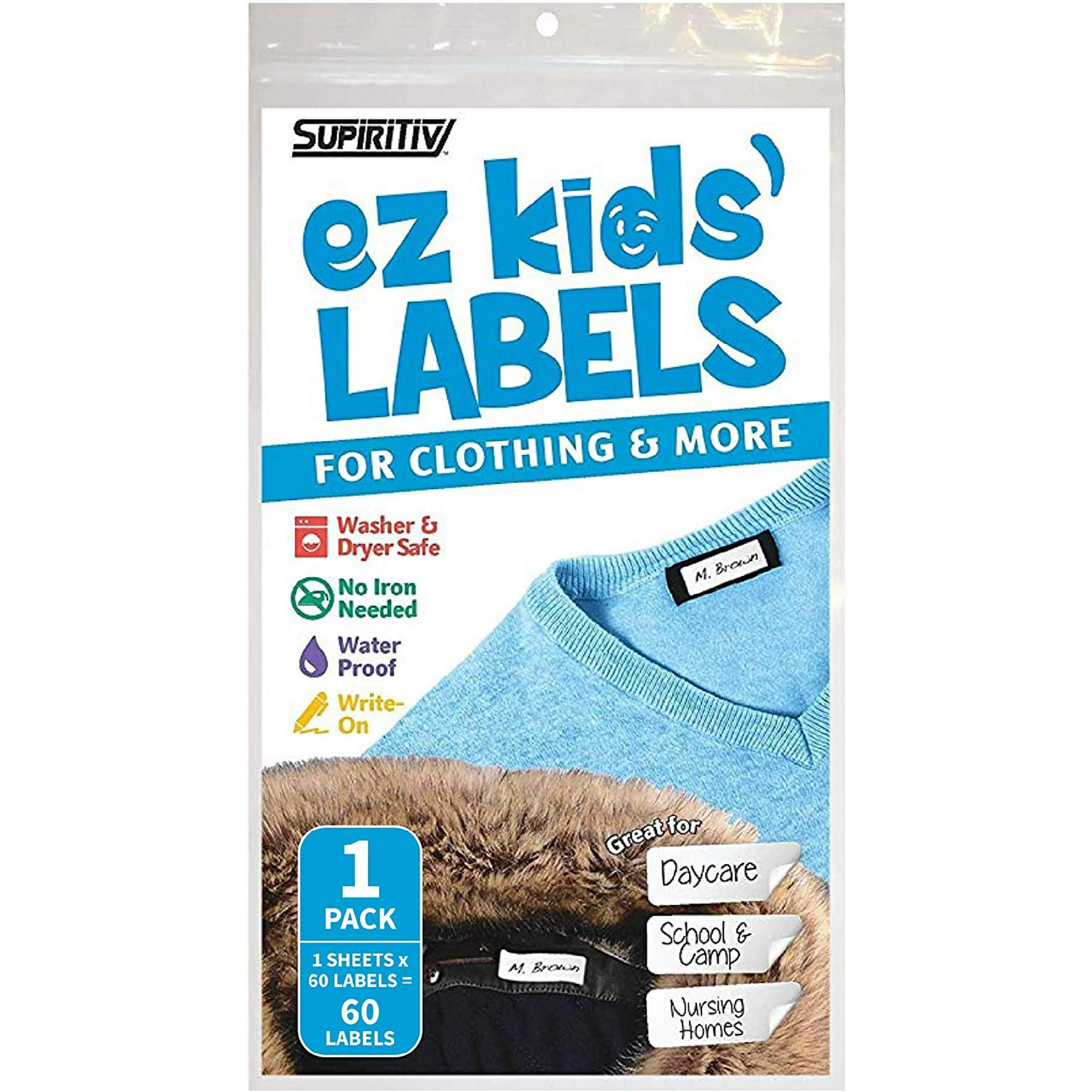 Ez Kids Clothing Labels Self-Stick No-Iron Write-On | Great for Children & Adults | Washer & Dryer Safe | School, Camp,
