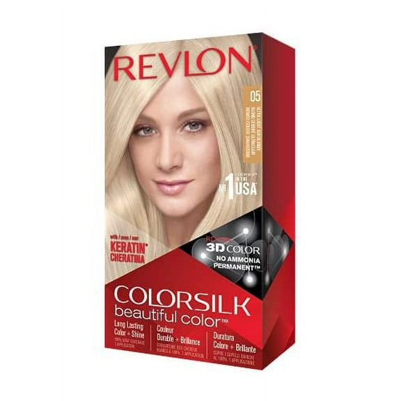 REVLON Colorsilk Beautiful Color Permanent Hair Color with 3D Gel Technology & Keratin, 100% Gray Coverage Hair Dye, 05 Ultra Light Ash Blonde Single Pack