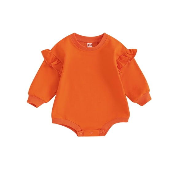 RUINIXCW Infant Baby Girl Bubble Romper Newborn Baby Girl Sweater Romper Solid Crewneck Sweatshirt Ruffled Long Sleeve Bodysuit Spring Fall Winter Clothes