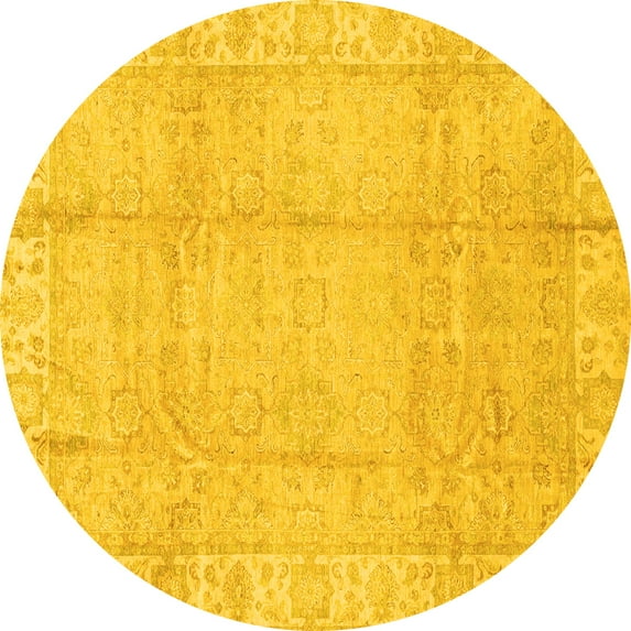 Ahgly Company Indoor Round Oriental Yellow Traditional Area Rugs, 4' Round