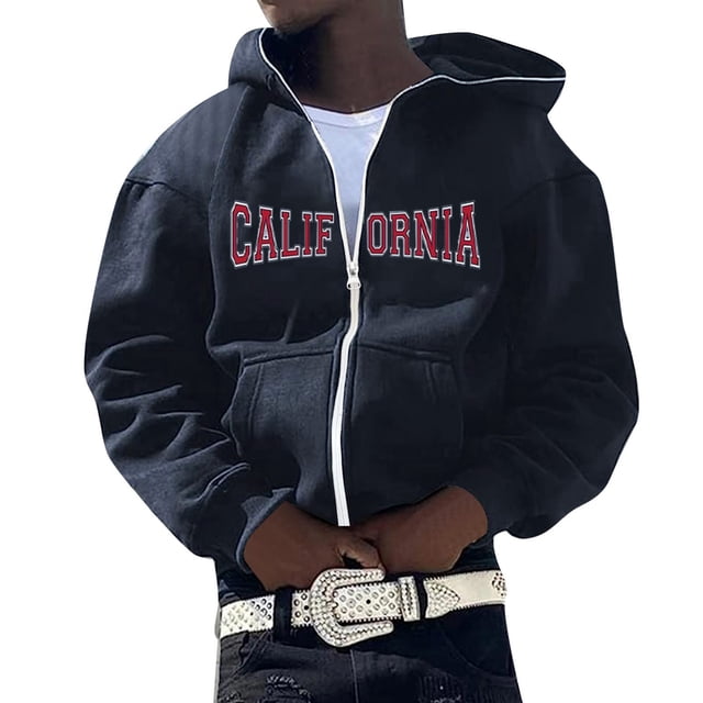 Gibobby Sudadera polar hombre Sudadera con capucha y cremallera completa para hombre(Marina,M)