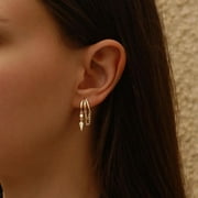 COVE 14K Gold Plated Triple Stud Drop Earrings, Dainty Chain Statement Jewelry for Women