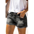 thumbnail image 1 of Shorts en Denim Noir pour Femmes, Ourlet Roulé Déchiré, 1 of 12