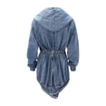 thumbnail image 3 of Jean Jacket for Women Waist Cinching Hooded With Belt Windbreaker Long Sleeved Cardigan Denim Jacket Coat with Pockets, 3 of 7