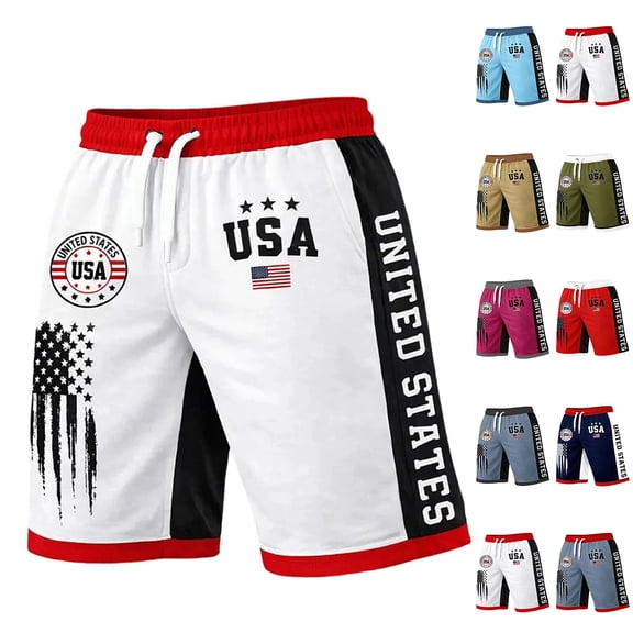 4th of July Shorts for Men - 250th Anniversary Patriotic Print Shorts, Stars and Stripes Casual Summer Beach Holiday Shorts 4XL