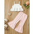 thumbnail image 2 of Qmyliery Baby Girl's Two-Piece Suit, Sleeveless Ruffle Hem Ribbed Sling Tops + Plaid Pattern Elastic Waist Flared Pants, 2 of 8