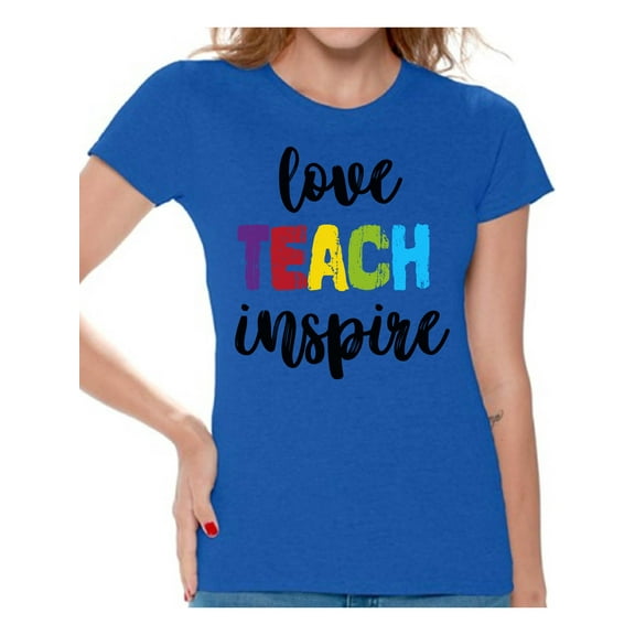 Back to School Teacher Shirts for Women's Love Teach Inspire Ladies T Shirt School Theme Clothing Women Shirt Funny School Teacher T Shirts
